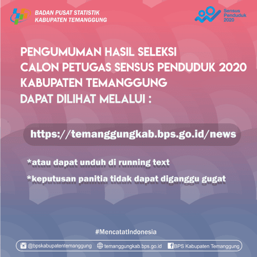 Pengumuman Hasil Seleksi Petugas SP2020 Kabupaten Temanggung